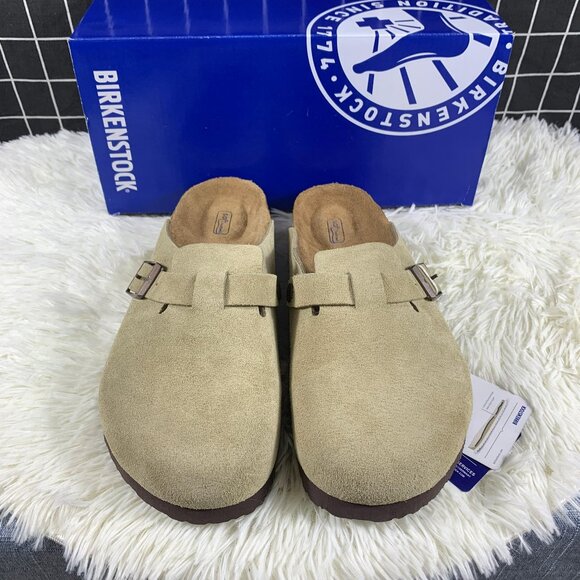Birkenstock Boston taupe suede mule clogs - Picture 1 of 9
